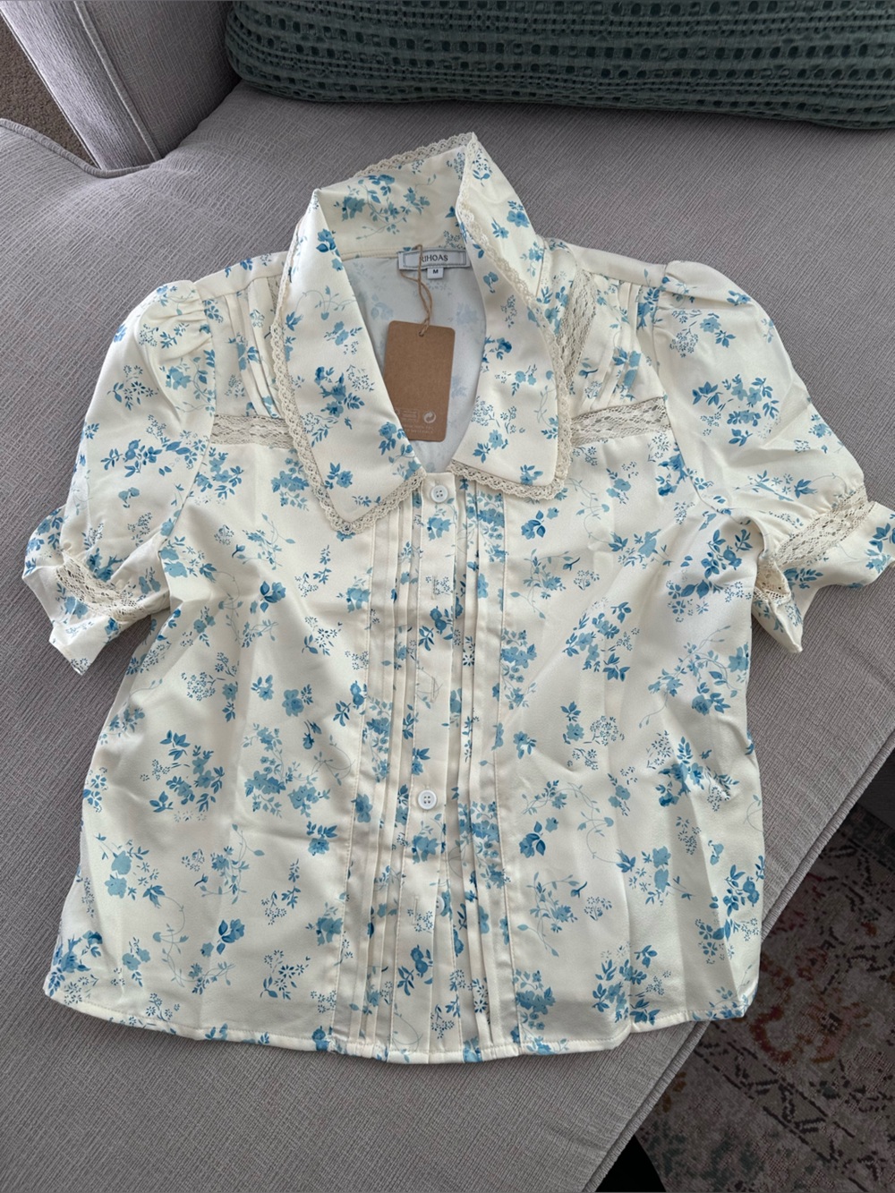RIHOAS Cream Blouse with Blue Floral Print